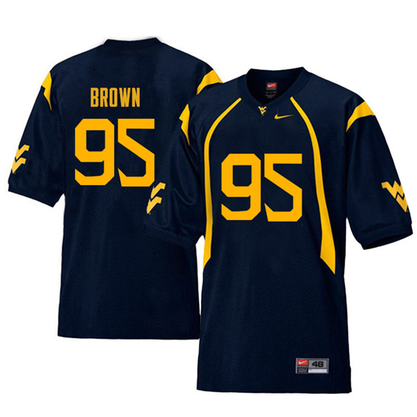 NCAA Men's Christian Brown West Virginia Mountaineers Navy #95 Nike Stitched Football College Retro Authentic Jersey FO23G05FX